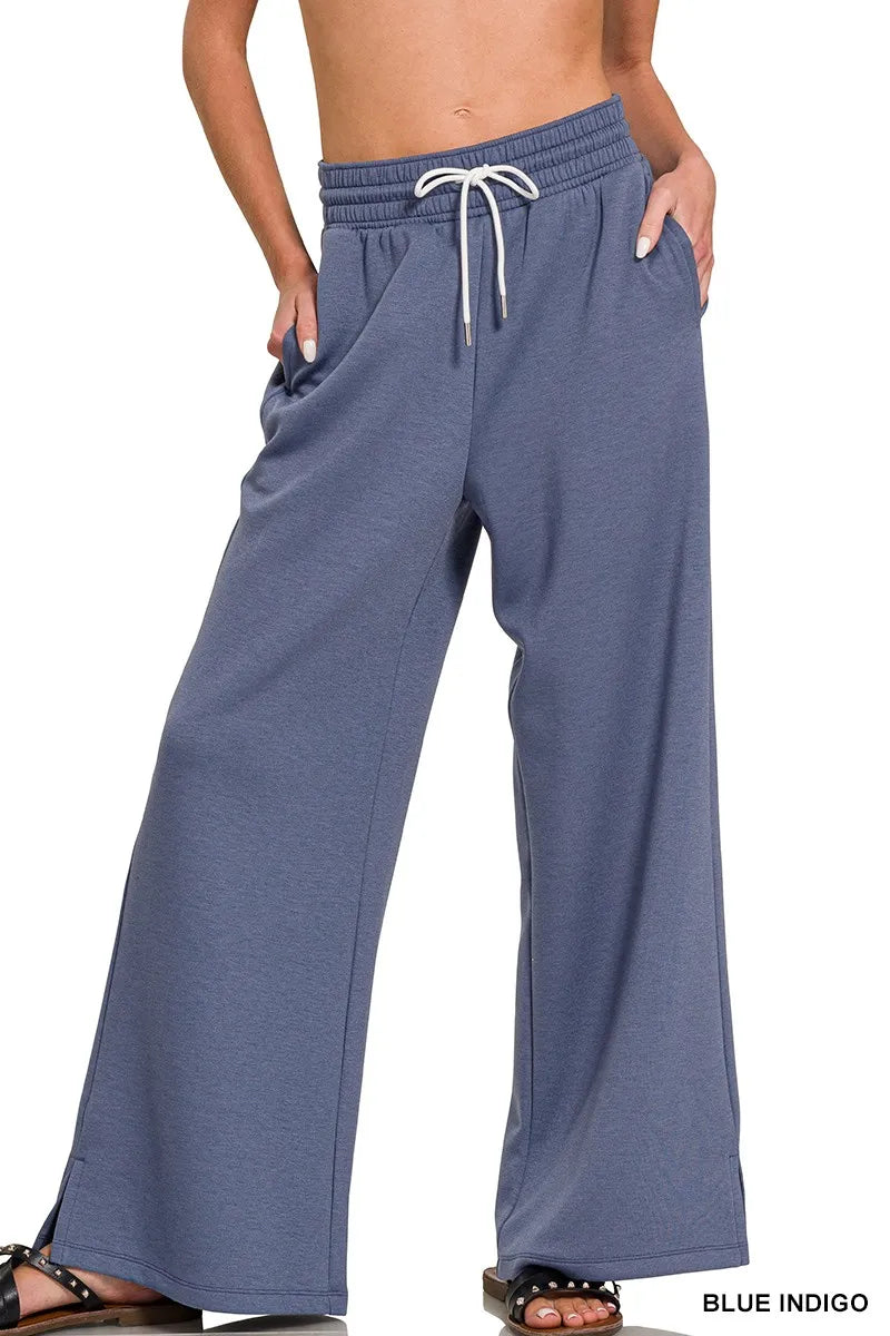BLUE INDIGO L Zenana Scuba Drawstring Pants Blue Indigo | Loungewear Bottoms Daverri Fashions