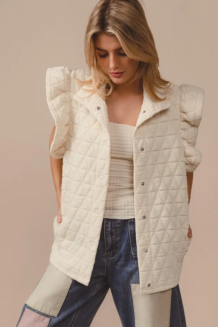 BiBi Quilting Knit Ruffle Sleeve Vest