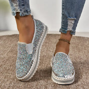 Rhinestone Round Toe Platform Loafers - DAVERRI FASHIONS