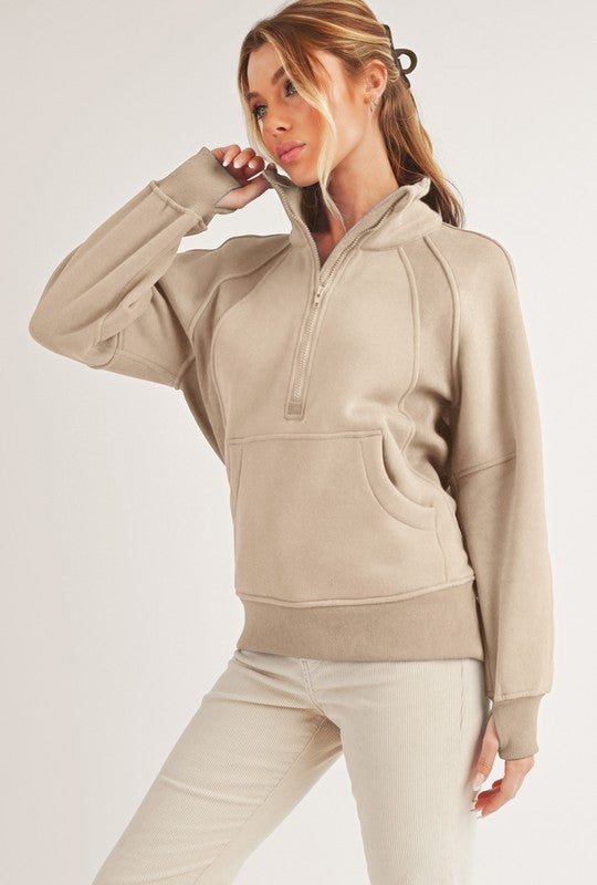 Aemi + Co Half Zip Raglan Sleeve Sweatshirt with Kangaroo Pocket