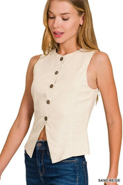 Zenana Linen Button Down Vest | Daverri Fashions