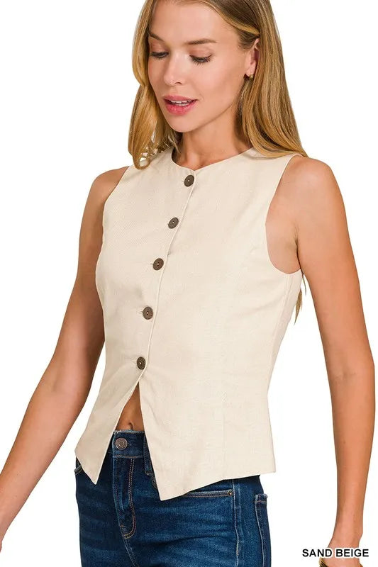Zenana Linen Button Down Vest