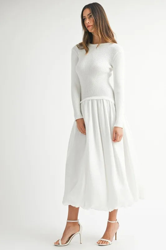 MABLE Ribbed Poplin Mix Midi Sweater Dress