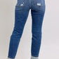 Judy Blue Full Size Mid Rise Boyfriend destroy Jeans with Yoke Pockets and Faux Selvedge Cuff Plus Size - DAVERRI FASHIONS