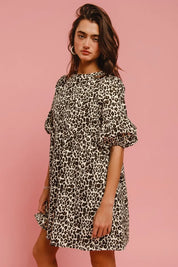 BiBi Leopard Denim Dress With Back Contrast Tie Detail | Daverri Fashions