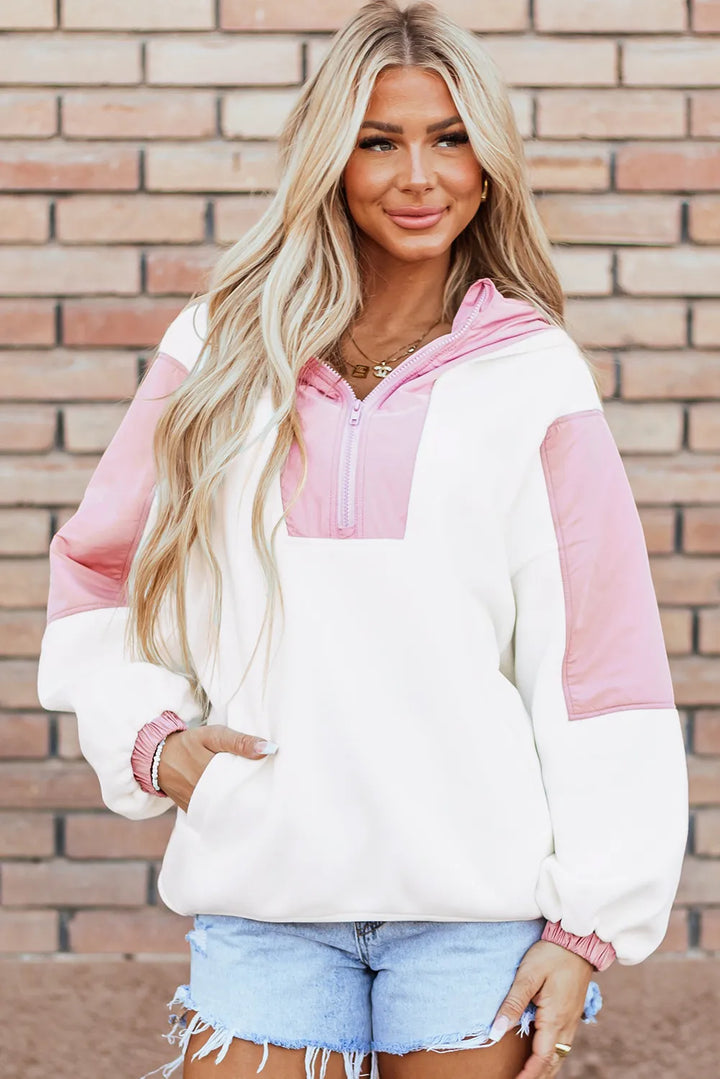 Color Block Half Zip Long Sleeve Hoodie Tops