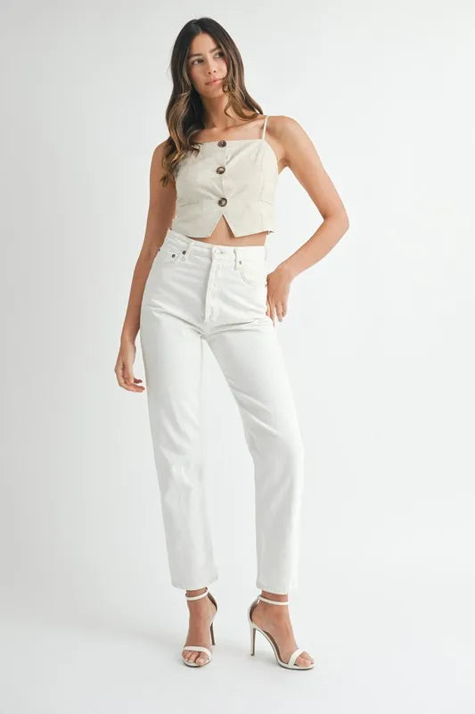 MABLE Linen Mix Button Down Tank Top | Tank Tops Daverri Fashions