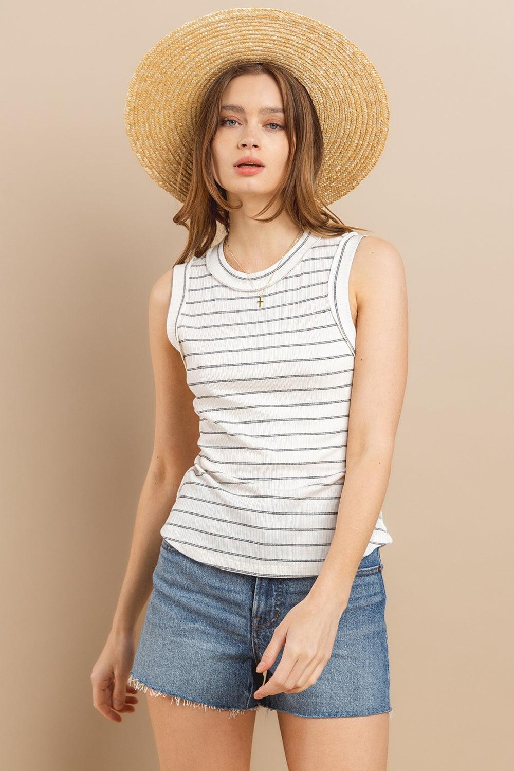 Ces Femme Striped Round Neck Tank | Tank Tops Daverri Fashions