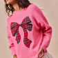 SO ME Checker Plaid Ribbon Christmas Holiday Sweater - DAVERRI FASHIONS