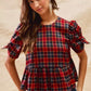 SO ME Christmas Holiday Plaid Ribbon Short Sleeves Top - DAVERRI FASHIONS