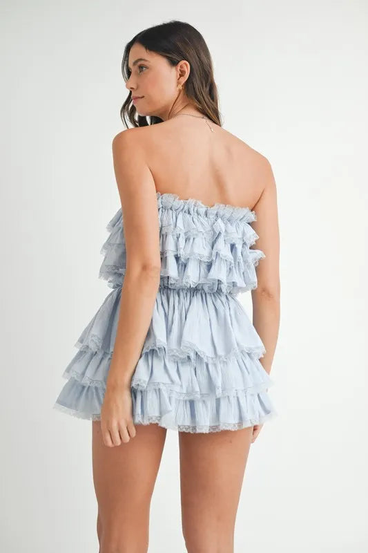 MABLE Ruffle Layered Crop Top and Mini Skirt Set Outfit Sets