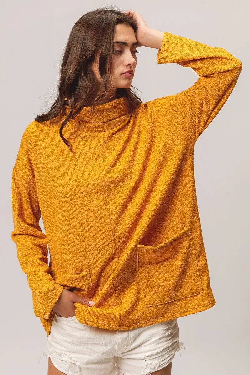 BiBi Piper Rib Double Pocket Turtle Neck Sweater MUSTARD Sweaters