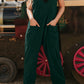Women’s V-neck patched pocket sleeveless corduroy jumpsuit in dark green