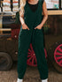 Women’s V-neck patched pocket sleeveless corduroy jumpsuit in dark green