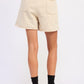 Beige French terry cotton shorts with elastic waistband and front pockets