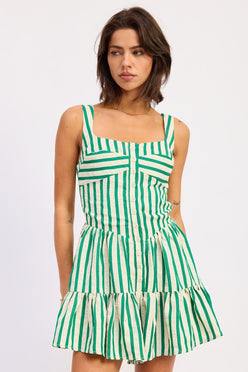 Vibrant green white striped Emory Park button-up mini romper dress
