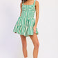 Green and white striped Emory Park button-up mini romper with tiered ruffle skirt