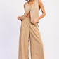 Beige v-neck sleeveless vest with front tie detail