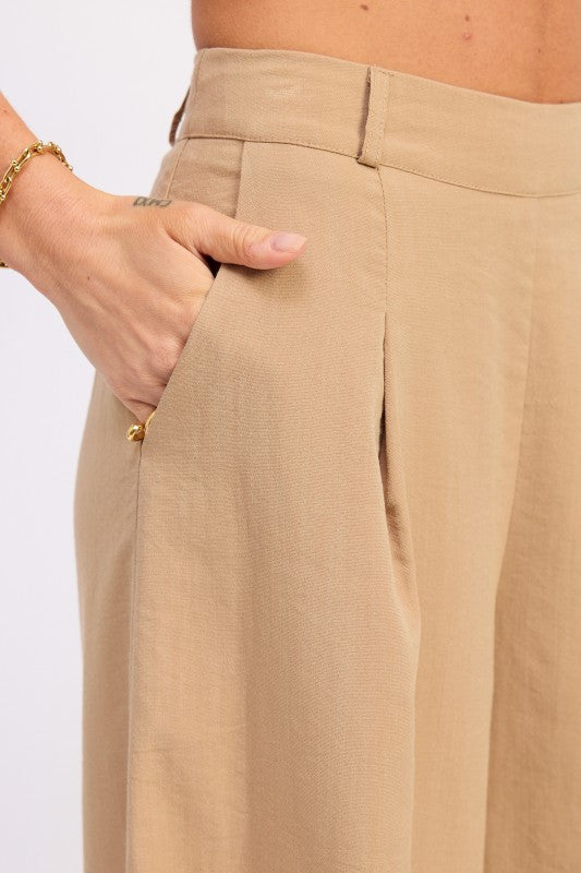 Emory Park wide leg linen pants in beige with tailored fit and pleated pockets