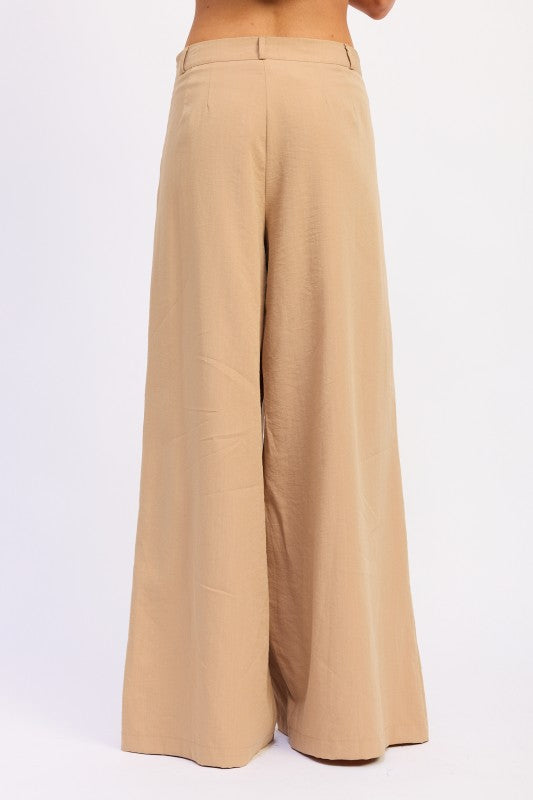 Emory Park beige wide-leg linen pants in flowing minimalist design