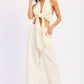 Cream-colored Double Gauze Halter Neck Crop Top with knot and wide-leg pants
