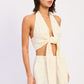 Cream-colored Double Gauze Halter Neck Crop Top with knotted front