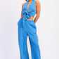 Vibrant blue double gauze high-waist palazzo pants set with halter top bow