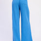 Bright blue Double Gauze High Waist Palazzo Pants with elastic waistband