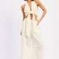 Cream halter top with knot and cutouts, paired with Double Gauze Palazzo Pants