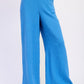 Bright blue Double Gauze High Waist Palazzo Pants in textured woven fabric