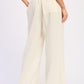 Cream-colored Double Gauze High Waist Palazzo Pants with wide-leg relaxed fit and subtle vertical ribbing