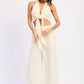 Cream halter top with front knot and high-waist palazzo pants