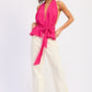 Vibrant fuchsia Emory Park halter backless scarf top with v-back and tied waistband