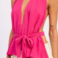 Vibrant fuchsia Emory Park halter backless scarf top with deep V-neck and peplum