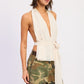 Emory Park flowing off-white halter-neck top with deep v-back and tied waistband