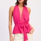 Vibrant fuchsia Emory Park halter backless satin top with peplum