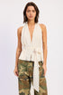 Emory Park white halter backless scarf top with deep v-neck and belt tie