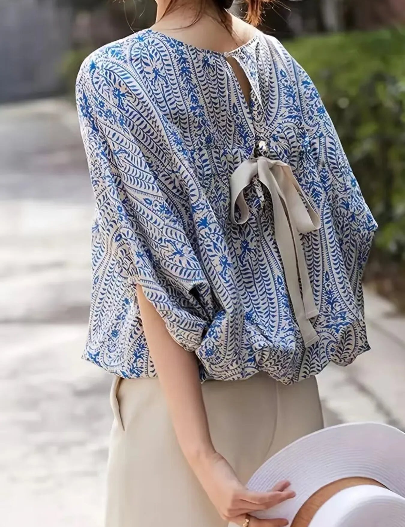 Bohemian Print Round Neck Loose Batwing Sleeve Blouse | Blouses Daverri Fashions