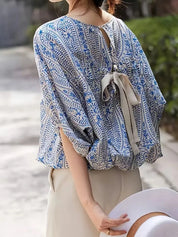 Bohemian Print Round Neck Loose Batwing Sleeve Blouse | Blouses Daverri Fashions