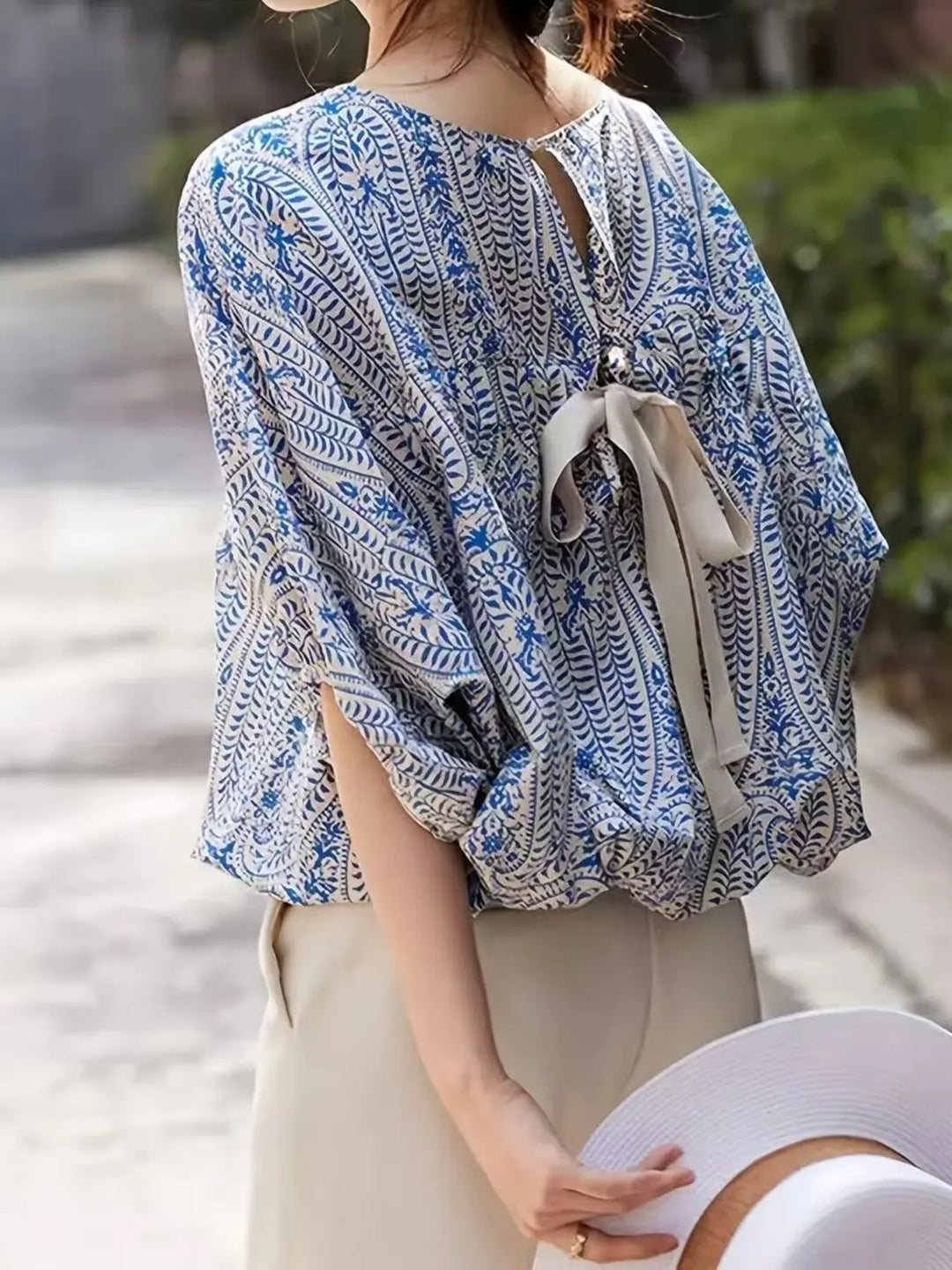 Bohemian Print Round Neck Loose Batwing Sleeve Blouse | Blouses Daverri Fashions