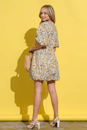And The Why Full Size Floral Surplice Puff Sleeve Dress | Daverri Fashions