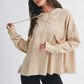 Beige oversized relaxed pocket hoodie pullover with long sleeves and drawstring hood