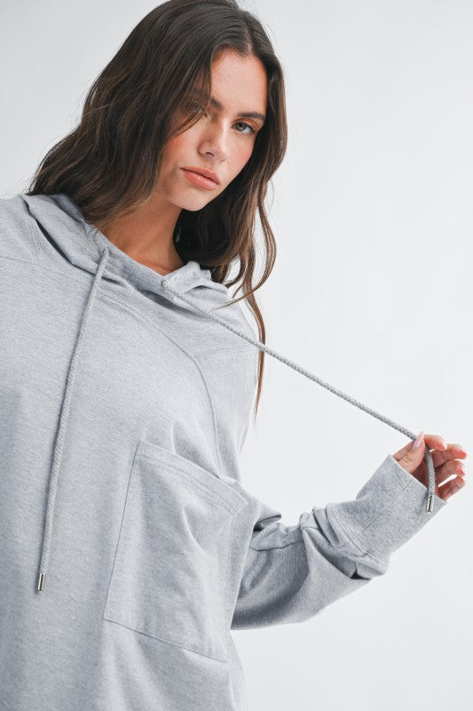 Relaxed pocket hoodie pullover top in soft heather gray
