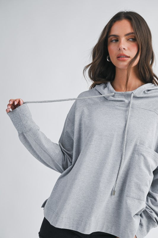 Soft heather gray oversized Relaxed Pocket Hoodie Pullover Top