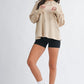Beige oversized relaxed pocket hoodie pullover top with drawstring hood