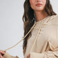 Beige oversized relaxed pocket hoodie pullover with drawstring hood