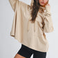Beige oversized relaxed pocket hoodie pullover top with drawstring hood