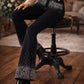 High waisted rhinestone boot cut black denim jeans with silver flare details
