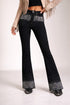 High waisted rhinestone boot cut black denim jeans with silver gradient