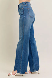 Judy Blue Full Size High Waist Tummy Control Chew Hem Destroy Wide Jeans Plus Size | Jeans Daverri Fashions